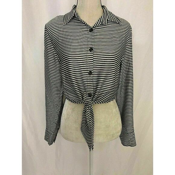 olivaceous Striped Long Sleeve crop top - Picture 1 of 8